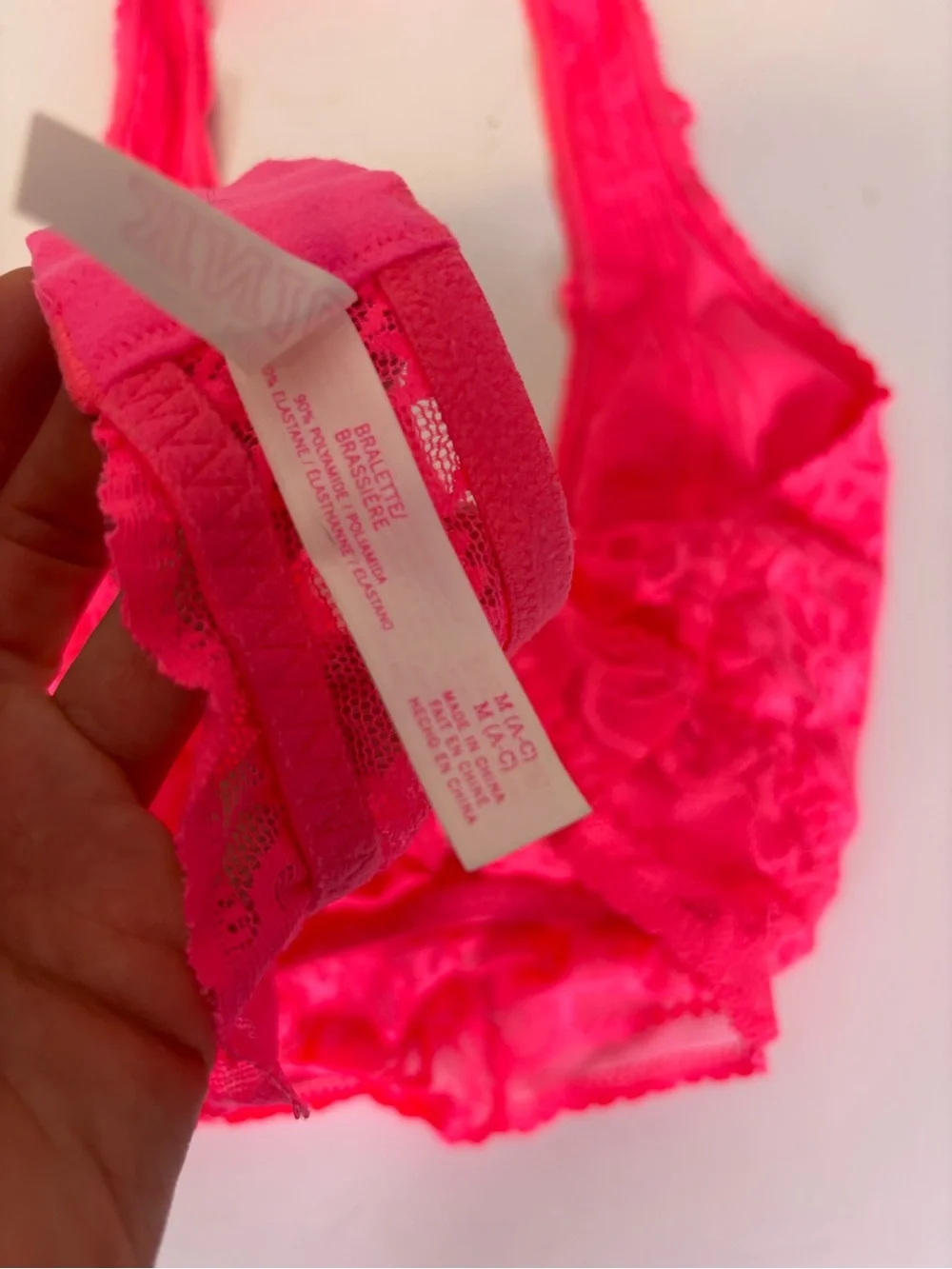 PINK Victoria's Secret Neon Pink Lace Halter Bralette - Bright Pink Medium
